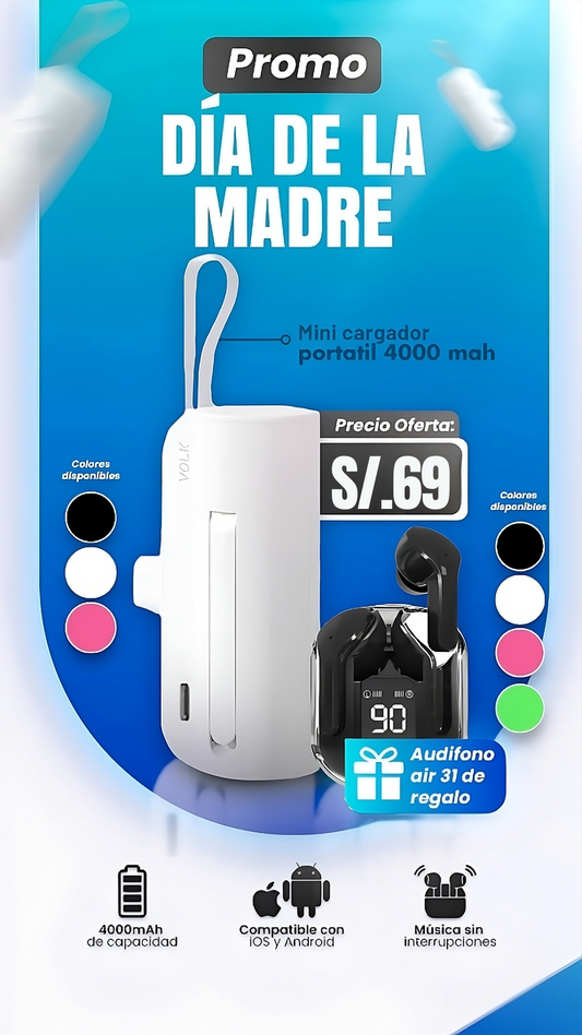 Mini cargador portatil + Audifono Air 31 de regalo🎁