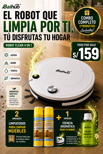 Robot aspiradora aromatizador 4 en 1 + 2 Limpiatodos+ Esencia aromatica 🎁