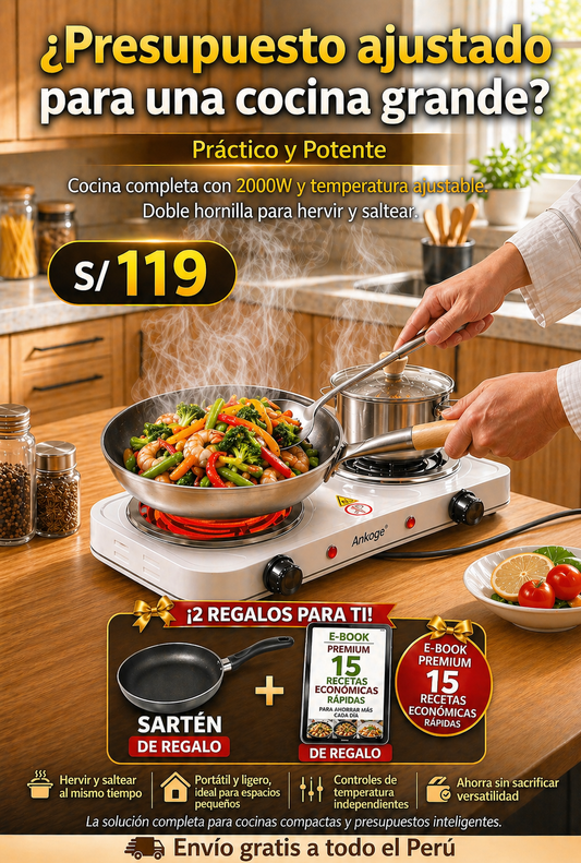Doble hornilla electrica + sarten+ Ebook 🎁