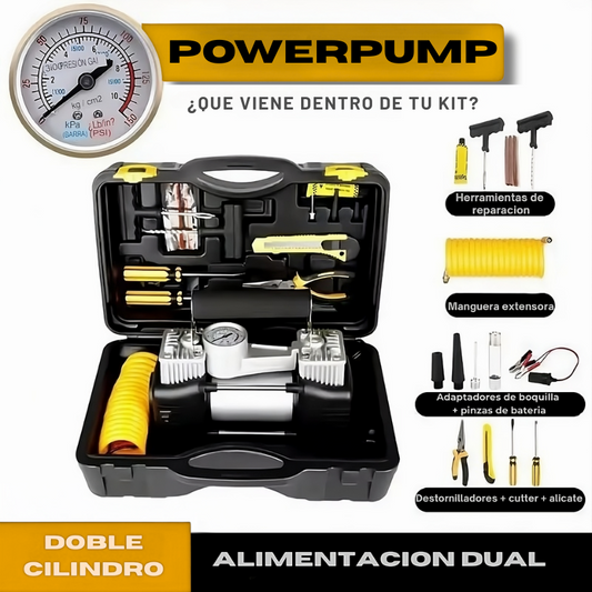 Inflador portatil+Kit herramientas: PowerPump