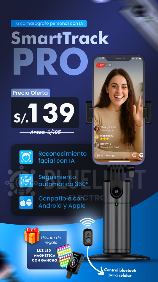 SmartTrack PRO: Soporte con seguimiento facial IA Giro 360°+ Tripode 1.80 metros